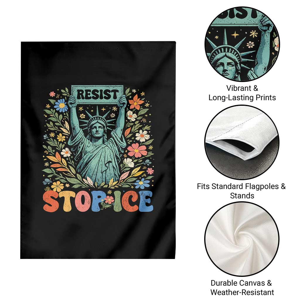 Stop ICE Garden Flag Funny Statue of Liberty Boho Floral Resist Retro TS10 Print Your Wear
