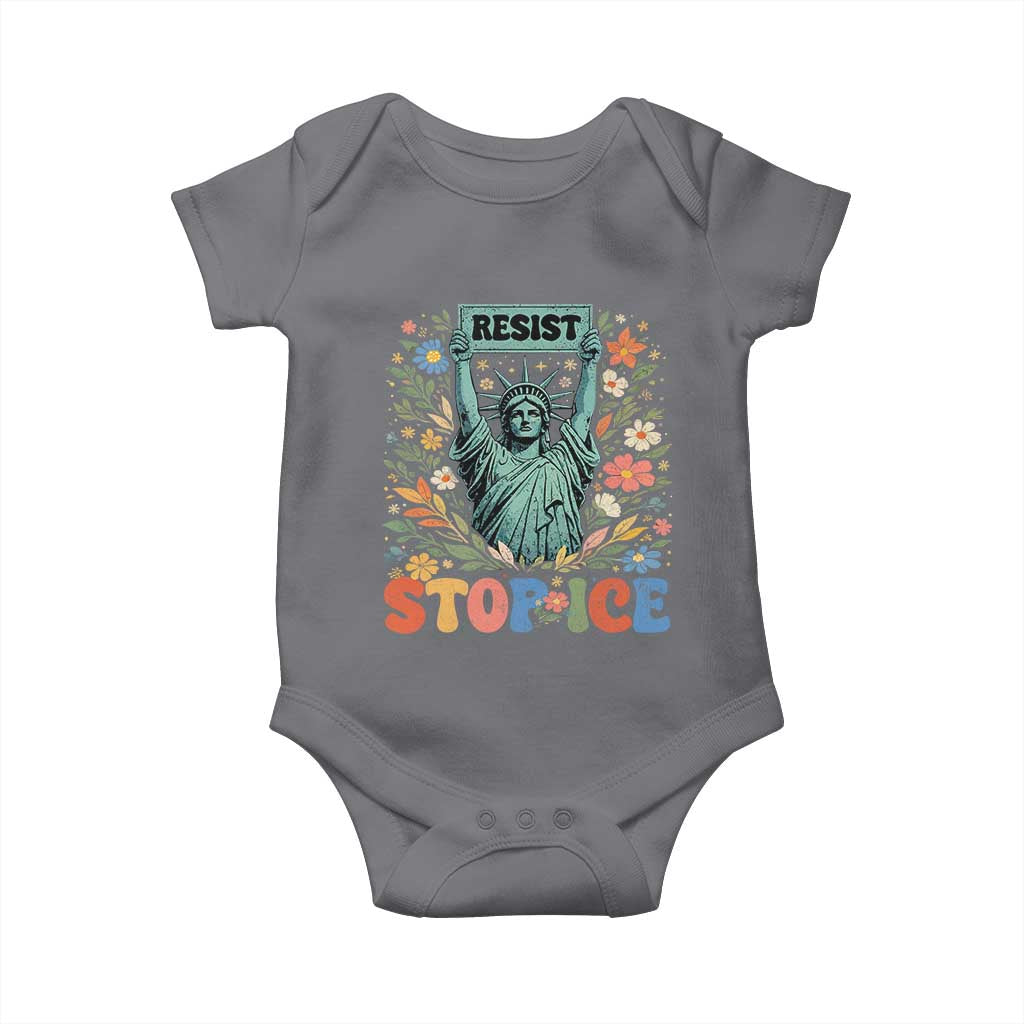 Stop ICE Baby Onesie Funny Statue of Liberty Boho Floral Resist Retro TS10 Charcoal Print Your Wear
