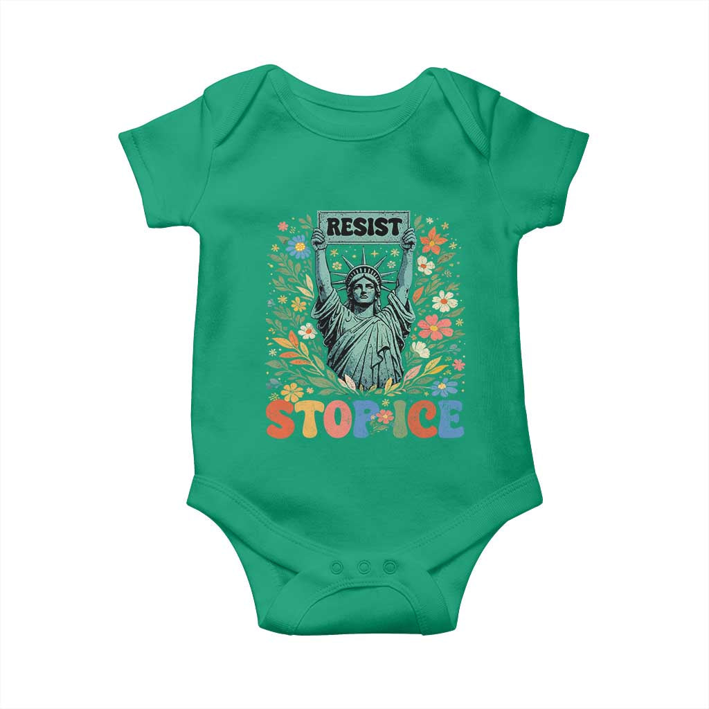 Stop ICE Baby Onesie Funny Statue of Liberty Boho Floral Resist Retro TS10 Irish Green Print Your Wear