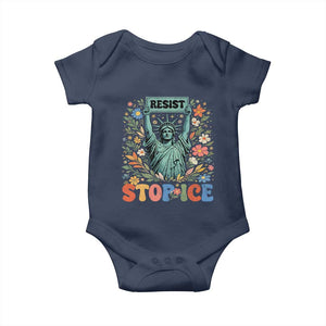 Stop ICE Baby Onesie Funny Statue of Liberty Boho Floral Resist Retro TS10 Navy Print Your Wear