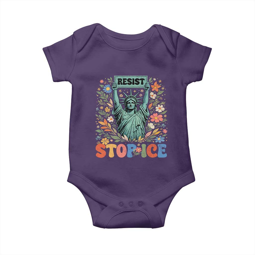 Stop ICE Baby Onesie Funny Statue of Liberty Boho Floral Resist Retro TS10 Purple Print Your Wear