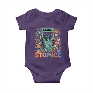 Stop ICE Baby Onesie Funny Statue of Liberty Boho Floral Resist Retro TS10 Purple Print Your Wear