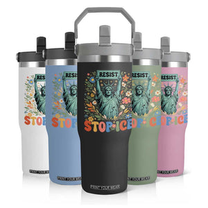 Stop ICE Flip Straw Tumbler Funny Statue of Liberty Boho Floral Resist Retro TS10 Print Your Wear