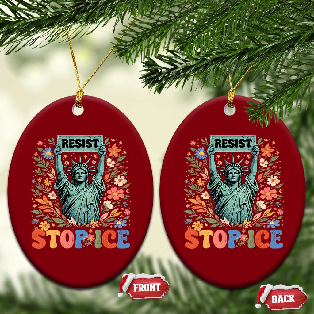 Stop ICE Ceramic Ornament Funny Statue of Liberty Boho Floral Resist Retro TS10 Print Your Wear