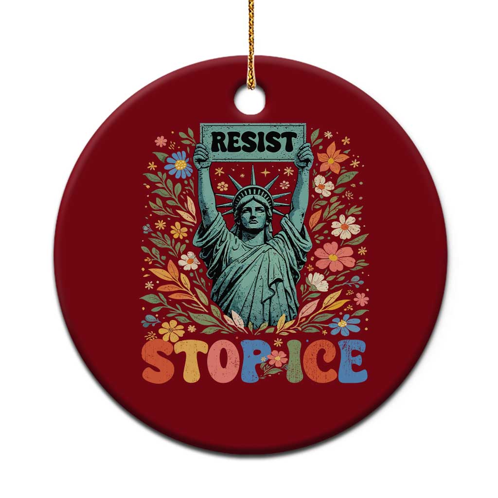 Stop ICE Ceramic Ornament Funny Statue of Liberty Boho Floral Resist Retro TS10 1pc Red Print Your Wear