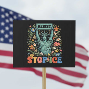 Stop ICE Protest Sign Funny Statue of Liberty Boho Floral Resist Retro TS10 Horizontal 18" × 24" Black Print Your Wear