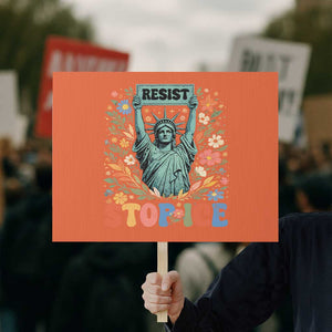 Stop ICE Protest Sign Funny Statue of Liberty Boho Floral Resist Retro TS10 Horizontal 18" × 24" Orange Print Your Wear