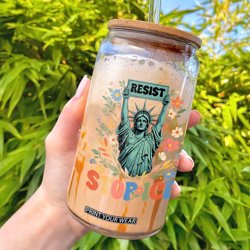 Stop ICE Glass Can Funny Statue of Liberty Boho Floral Resist Retro TS10 Black Print Your Wear