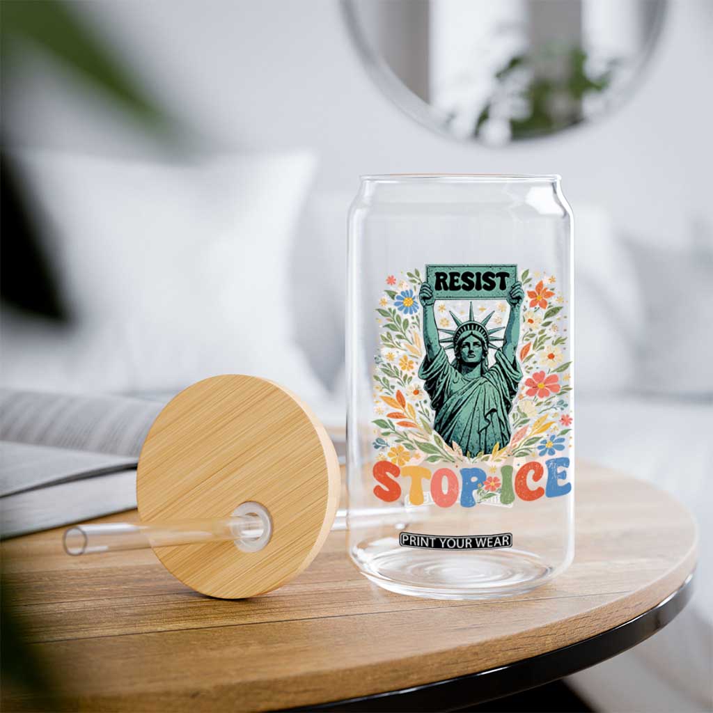 Stop ICE Glass Can Funny Statue of Liberty Boho Floral Resist Retro TS10 Print Your Wear