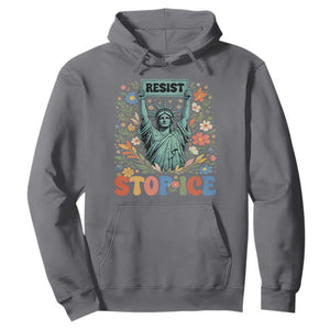 Stop ICE Hoodie Funny Statue of Liberty Boho Floral Resist Retro TS10 Charcoal Print Your Wear
