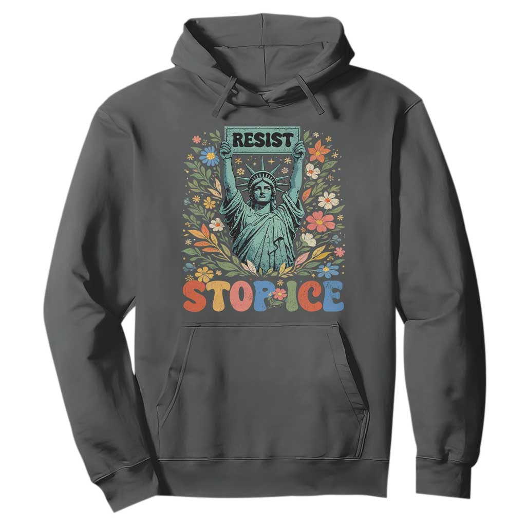 Stop ICE Hoodie Funny Statue of Liberty Boho Floral Resist Retro TS10 Dark Heather Print Your Wear