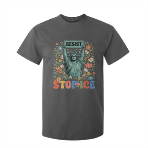 Stop ICE T Shirt For Kid Funny Statue of Liberty Boho Floral Resist Retro TS10 Dark Heather Print Your Wear