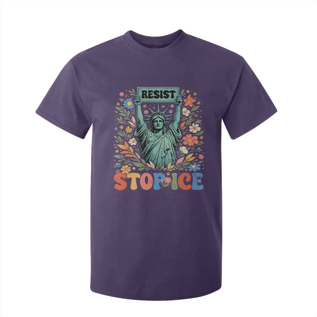 Stop ICE T Shirt For Kid Funny Statue of Liberty Boho Floral Resist Retro TS10 Purple Print Your Wear