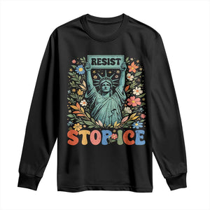 Stop ICE Long Sleeve Shirt Funny Statue of Liberty Boho Floral Resist Retro TS10 Black Print Your Wear