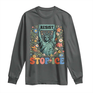 Stop ICE Long Sleeve Shirt Funny Statue of Liberty Boho Floral Resist Retro TS10 Dark Heather Print Your Wear