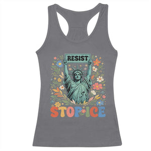 Stop ICE Racerback Tank Top Funny Statue of Liberty Boho Floral Resist Retro TS10 Charcoal Print Your Wear