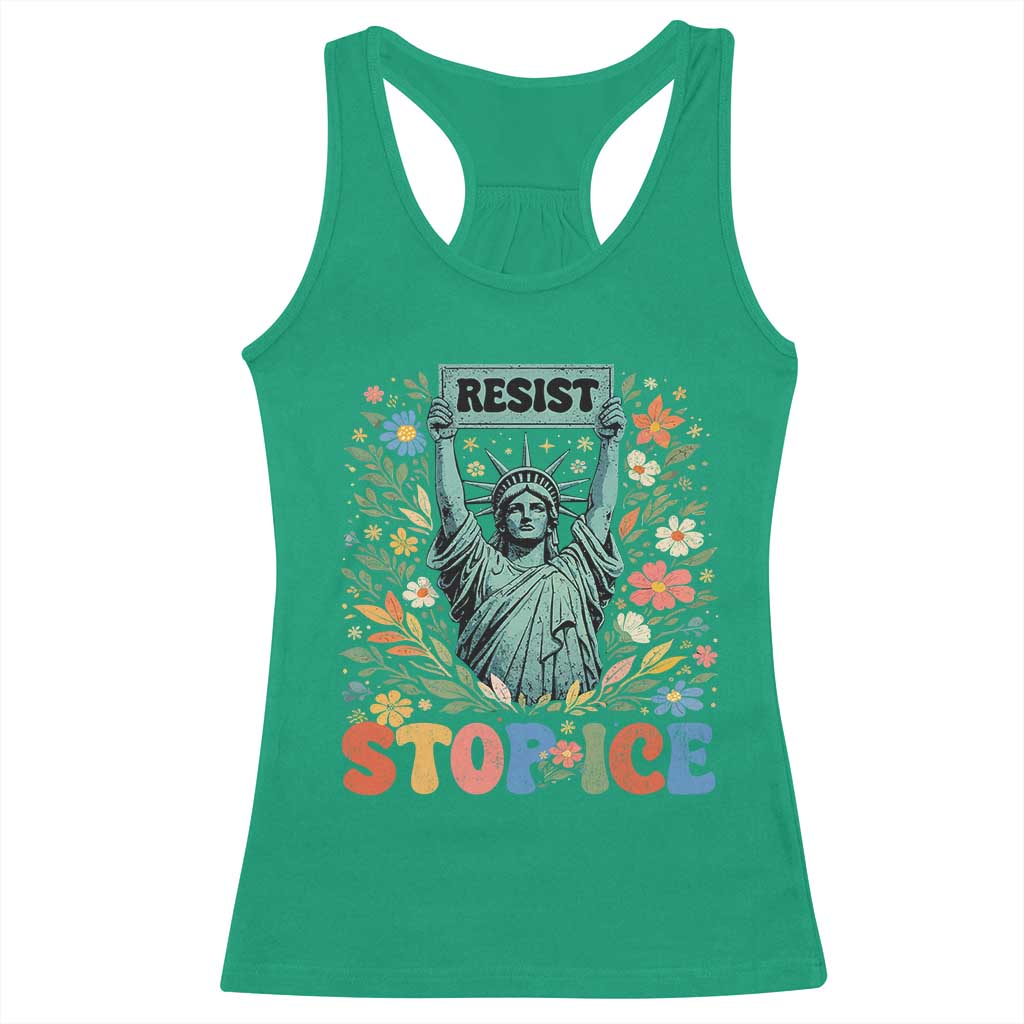 Stop ICE Racerback Tank Top Funny Statue of Liberty Boho Floral Resist Retro TS10 Irish Green Print Your Wear