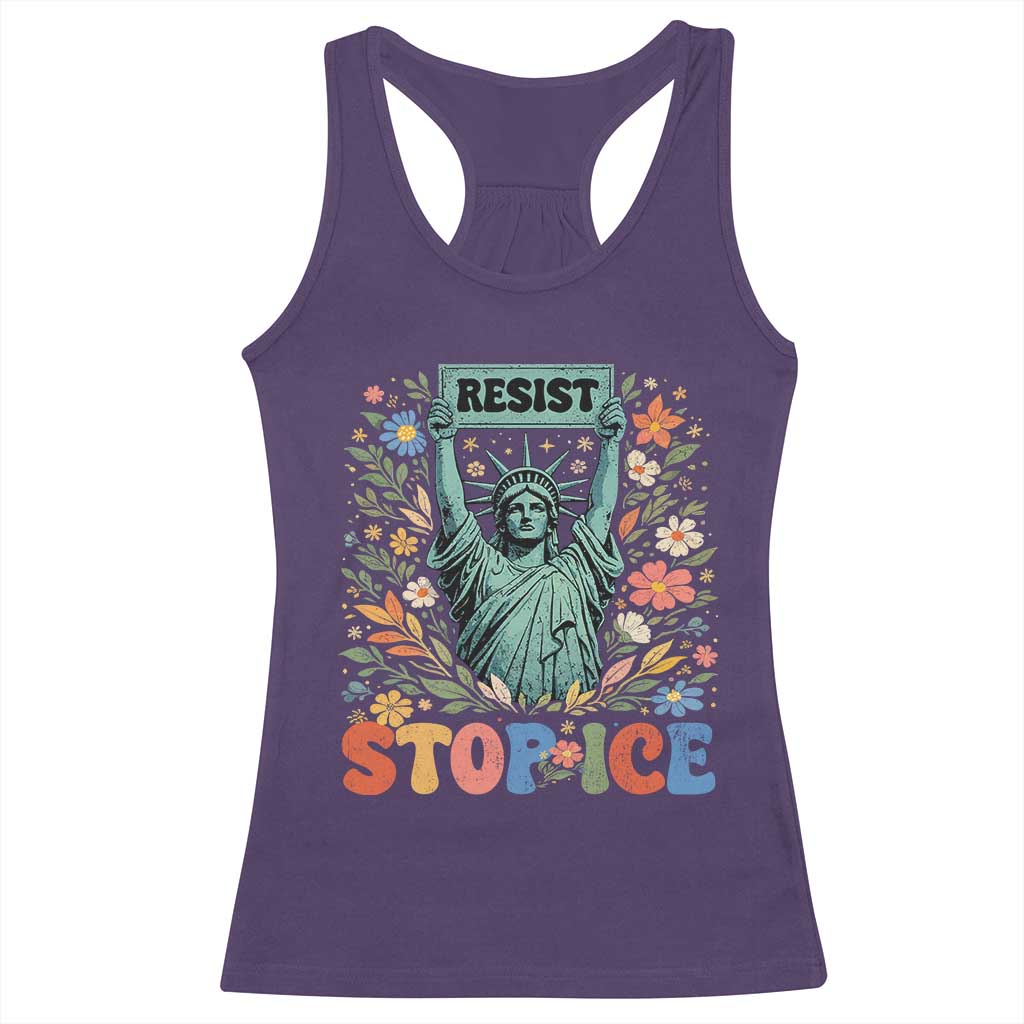 Stop ICE Racerback Tank Top Funny Statue of Liberty Boho Floral Resist Retro TS10 Purple Print Your Wear