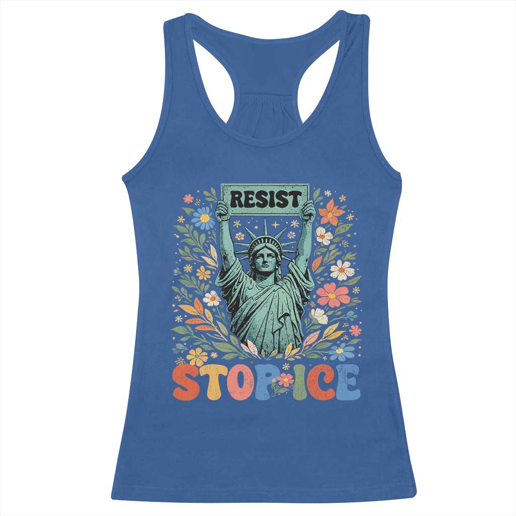 Stop ICE Racerback Tank Top Funny Statue of Liberty Boho Floral Resist Retro TS10 Royal Blue Print Your Wear