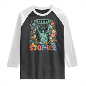 Stop ICE Raglan Shirt Funny Statue of Liberty Boho Floral Resist Retro TS10 Black White Print Your Wear