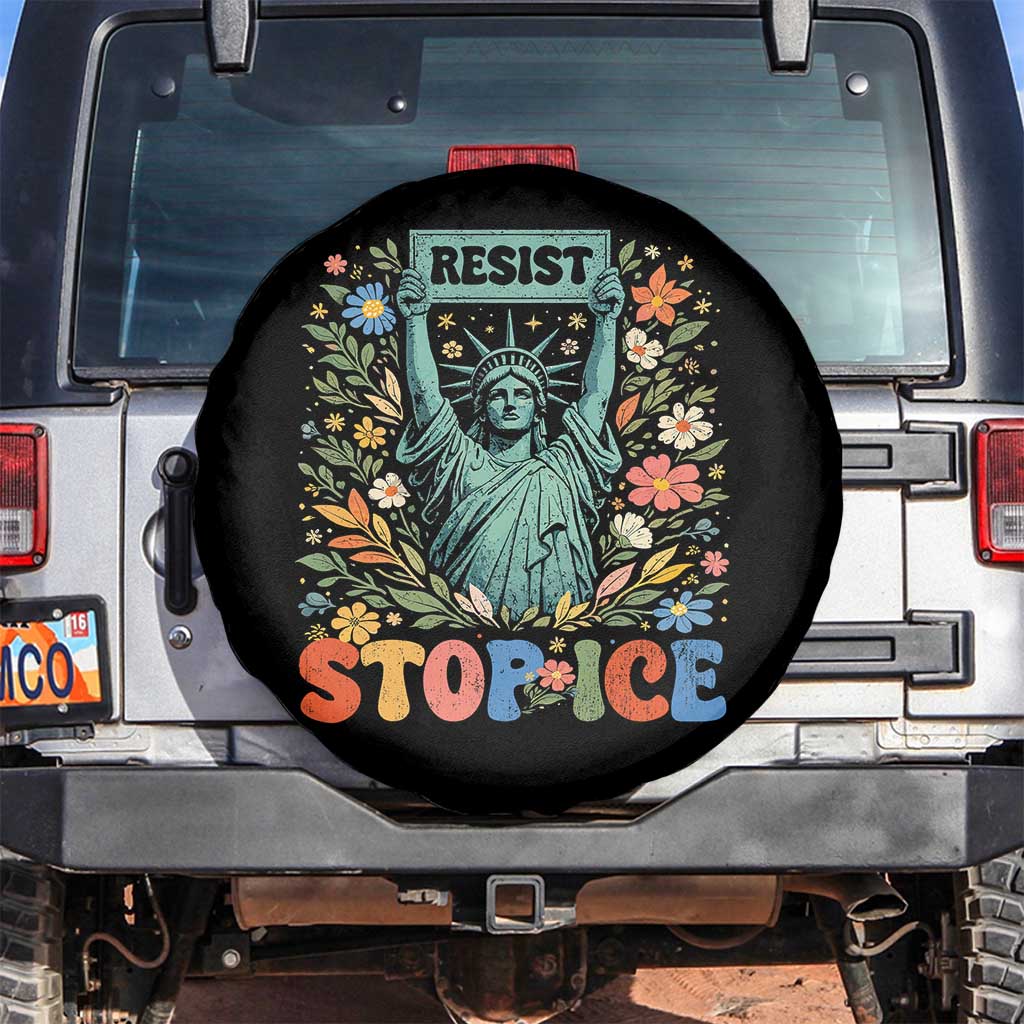 Stop ICE Spare Tire Cover Funny Statue of Liberty Boho Floral Resist Retro TS10 No hole Black Print Your Wear
