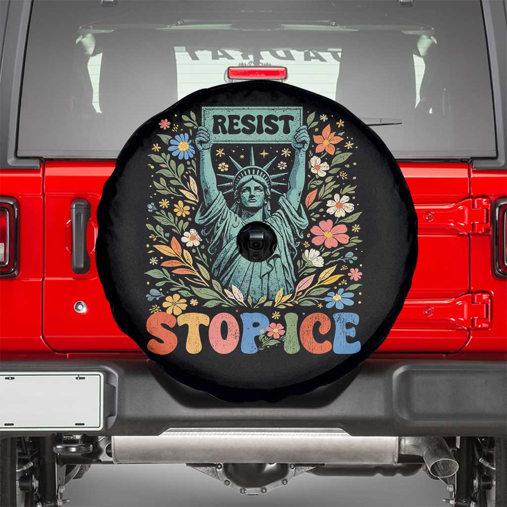 Stop ICE Spare Tire Cover Funny Statue of Liberty Boho Floral Resist Retro TS10 Black Print Your Wear