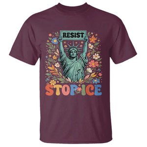 Stop ICE T Shirt Funny Statue of Liberty Boho Floral Resist Retro TS10 Maroon Print Your Wear