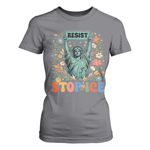 Stop ICE T Shirt For Women Funny Statue of Liberty Boho Floral Resist Retro TS10 Charcoal Print Your Wear