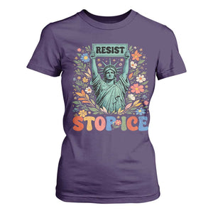 Stop ICE T Shirt For Women Funny Statue of Liberty Boho Floral Resist Retro TS10 Purple Print Your Wear