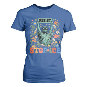 Stop ICE T Shirt For Women Funny Statue of Liberty Boho Floral Resist Retro TS10 Royal Blue Print Your Wear
