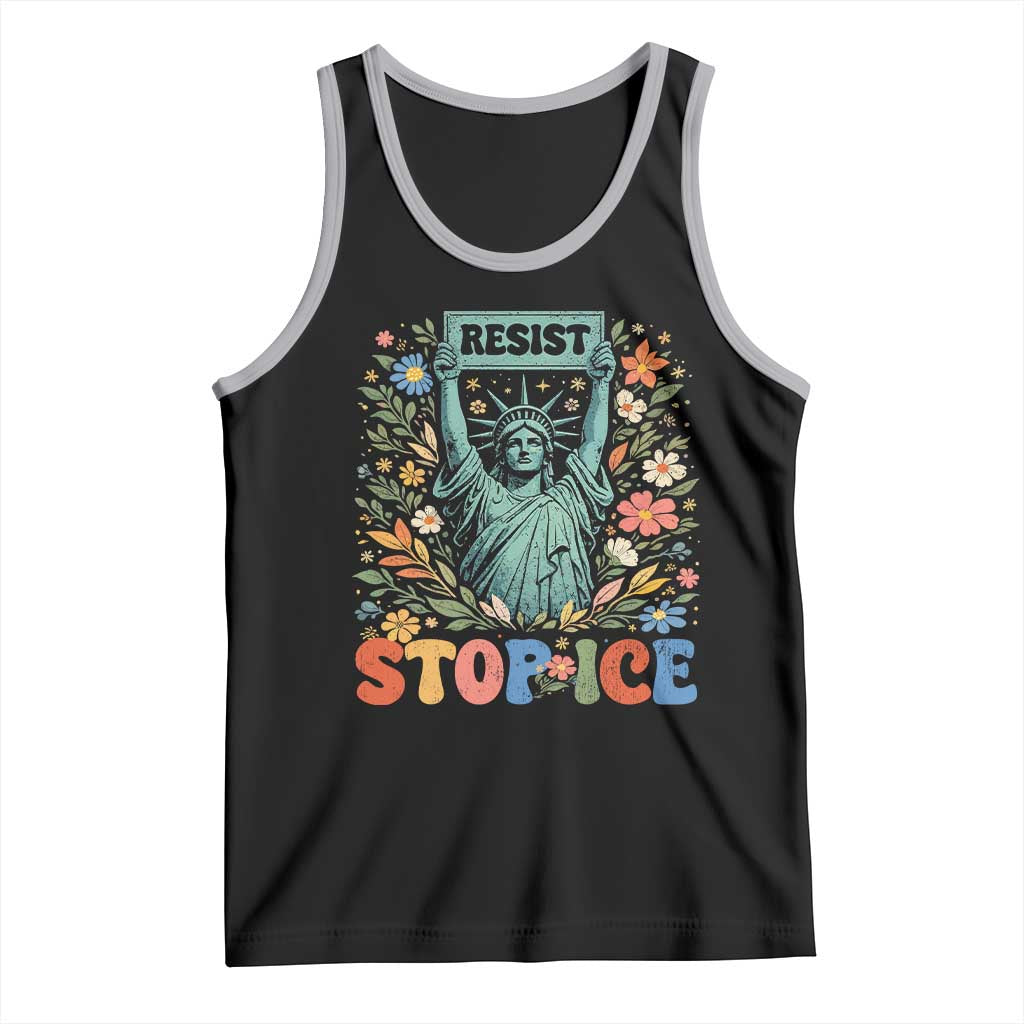 Stop ICE Tank Top Funny Statue of Liberty Boho Floral Resist Retro TS10 Black Athletic Heather Print Your Wear