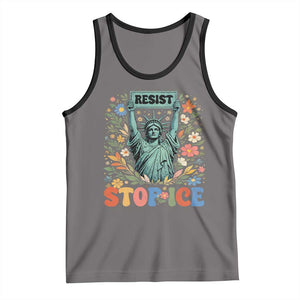 Stop ICE Tank Top Funny Statue of Liberty Boho Floral Resist Retro TS10 Deep Heather Black Print Your Wear