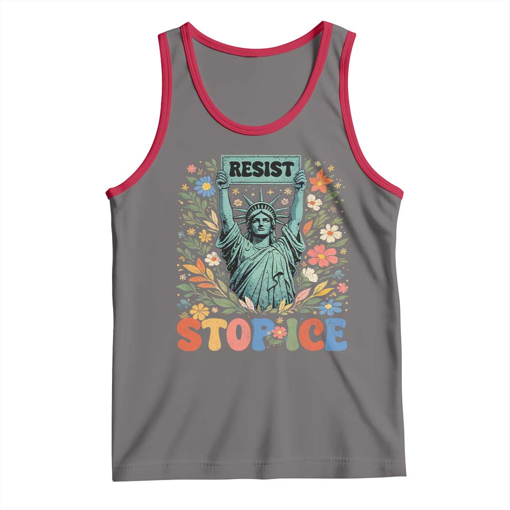 Stop ICE Tank Top Funny Statue of Liberty Boho Floral Resist Retro TS10 Deep Heather Red Print Your Wear