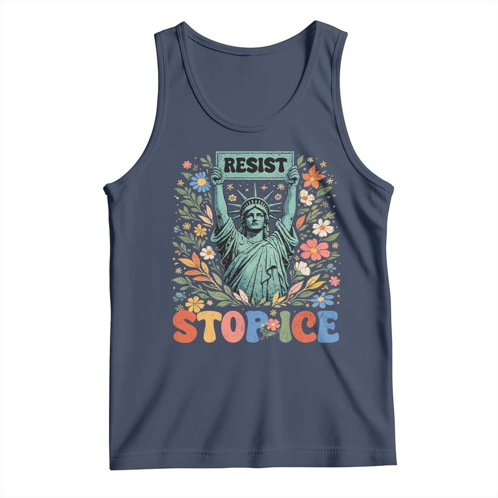 Stop ICE Tank Top Funny Statue of Liberty Boho Floral Resist Retro TS10 Navy Print Your Wear