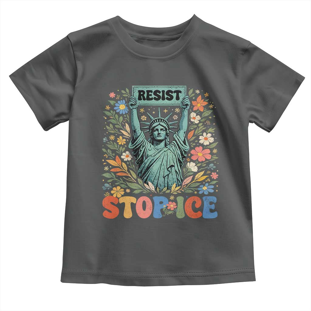 Stop ICE Toddler T Shirt Funny Statue of Liberty Boho Floral Resist Retro TS10 Dark Heather Print Your Wear