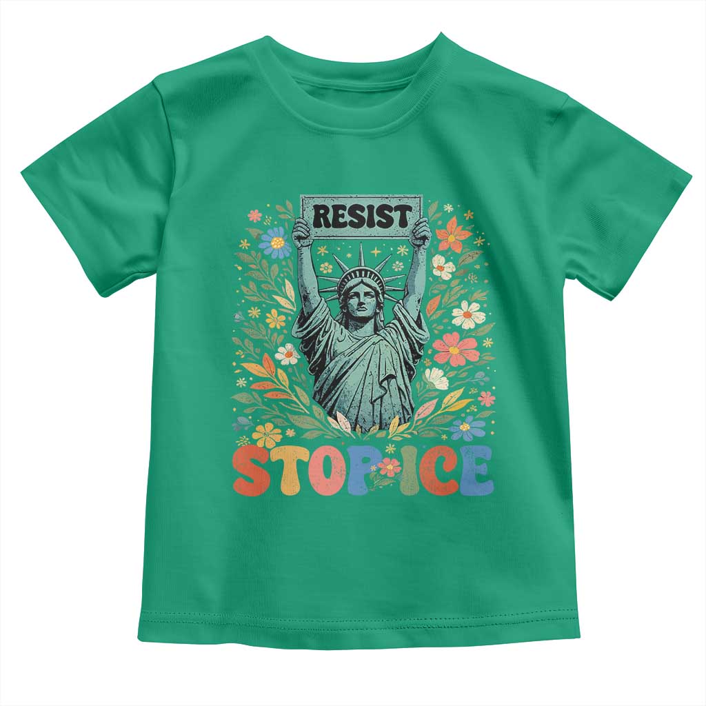 Stop ICE Toddler T Shirt Funny Statue of Liberty Boho Floral Resist Retro TS10 Irish Green Print Your Wear