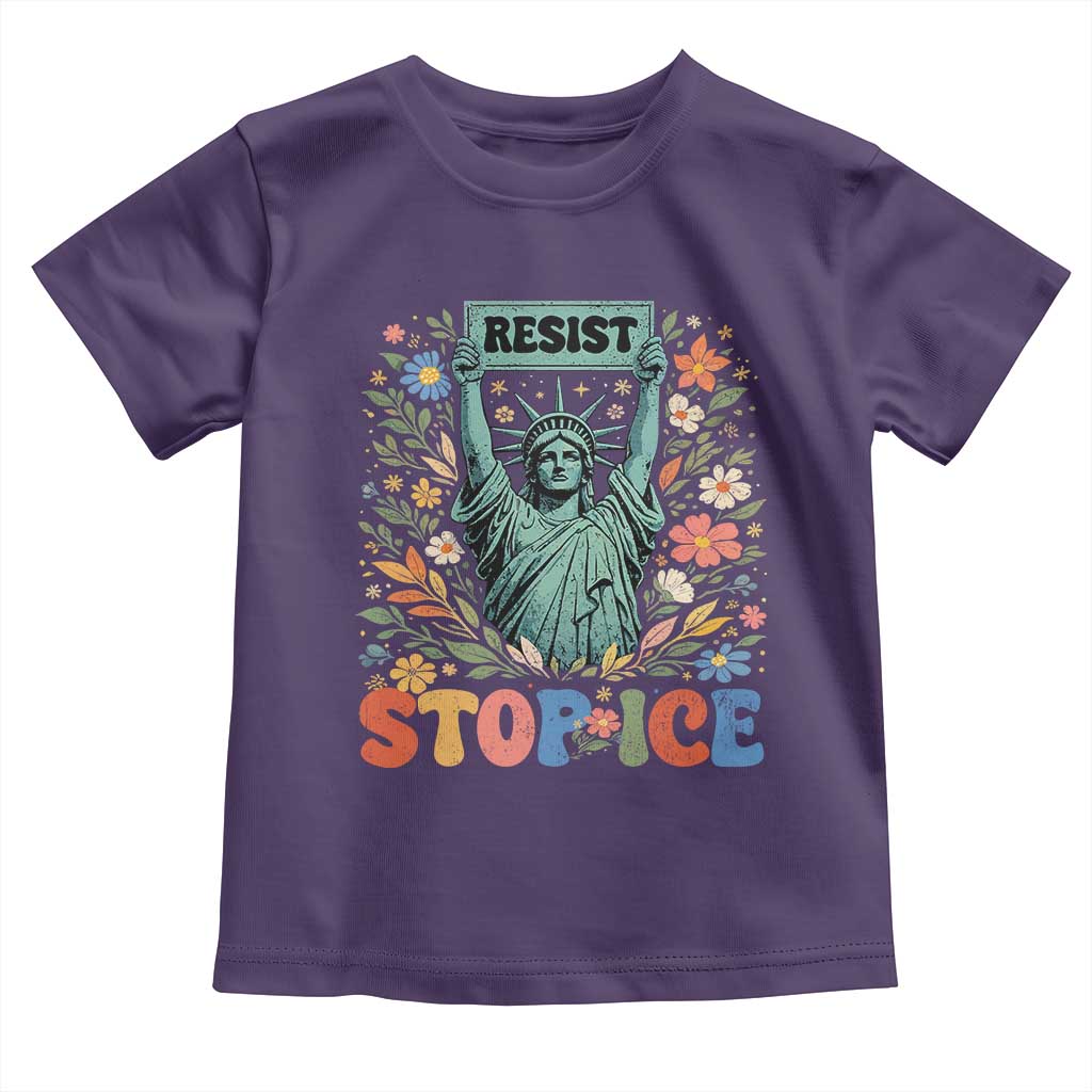 Stop ICE Toddler T Shirt Funny Statue of Liberty Boho Floral Resist Retro TS10 Purple Print Your Wear
