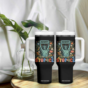 Stop ICE Tumbler With Handle Funny Statue of Liberty Boho Floral Resist Retro TS10 Print Your Wear