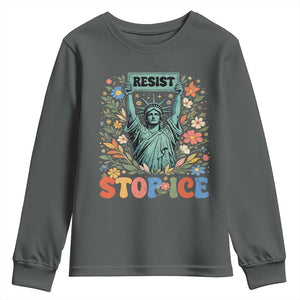 Stop ICE Youth Sweatshirt Funny Statue of Liberty Boho Floral Resist Retro TS10 Dark Heather Print Your Wear