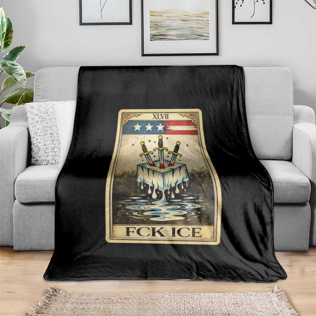 Fck Ice Throw Blanket Retro Tarot Card FDT Protest Satirical Graphic TS10 Print Your Wear