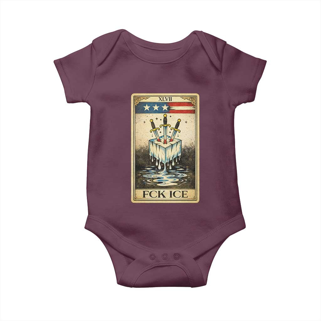 Fck Ice Baby Onesie Retro Tarot Card FDT Protest Satirical Graphic TS10 Maroon Print Your Wear