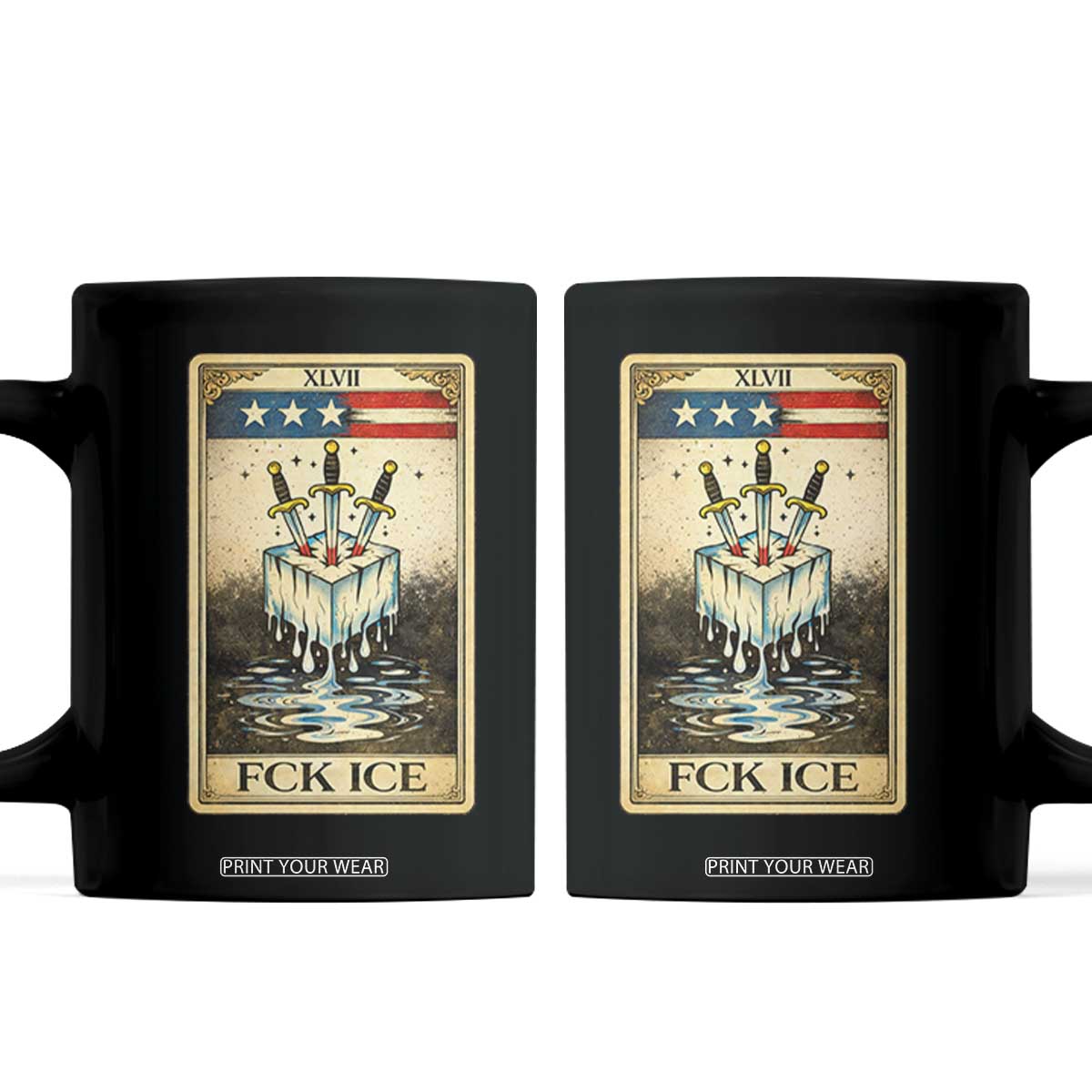 Fck Ice Coffee Mug Retro Tarot Card FDT Protest Satirical Graphic TS10 Black Print Your Wear