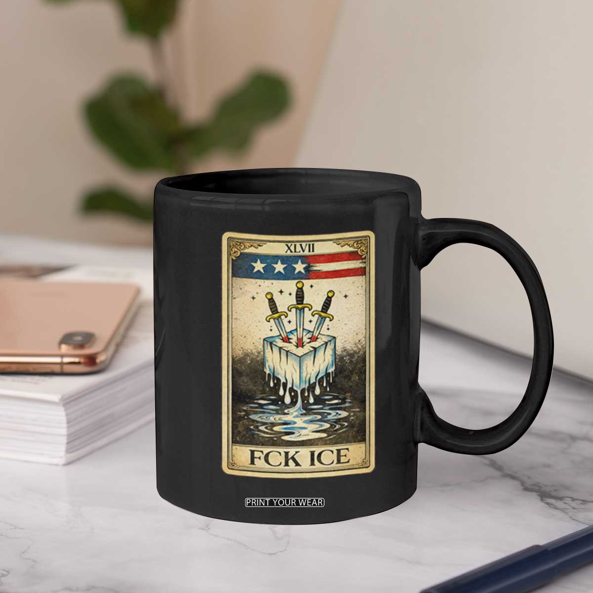 Fck Ice Coffee Mug Retro Tarot Card FDT Protest Satirical Graphic TS10 Print Your Wear
