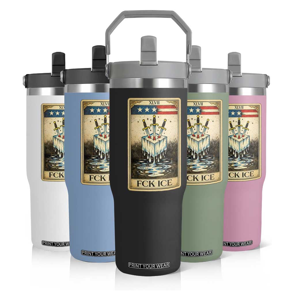 Fck Ice Flip Straw Tumbler Retro Tarot Card FDT Protest Satirical Graphic TS10 Print Your Wear