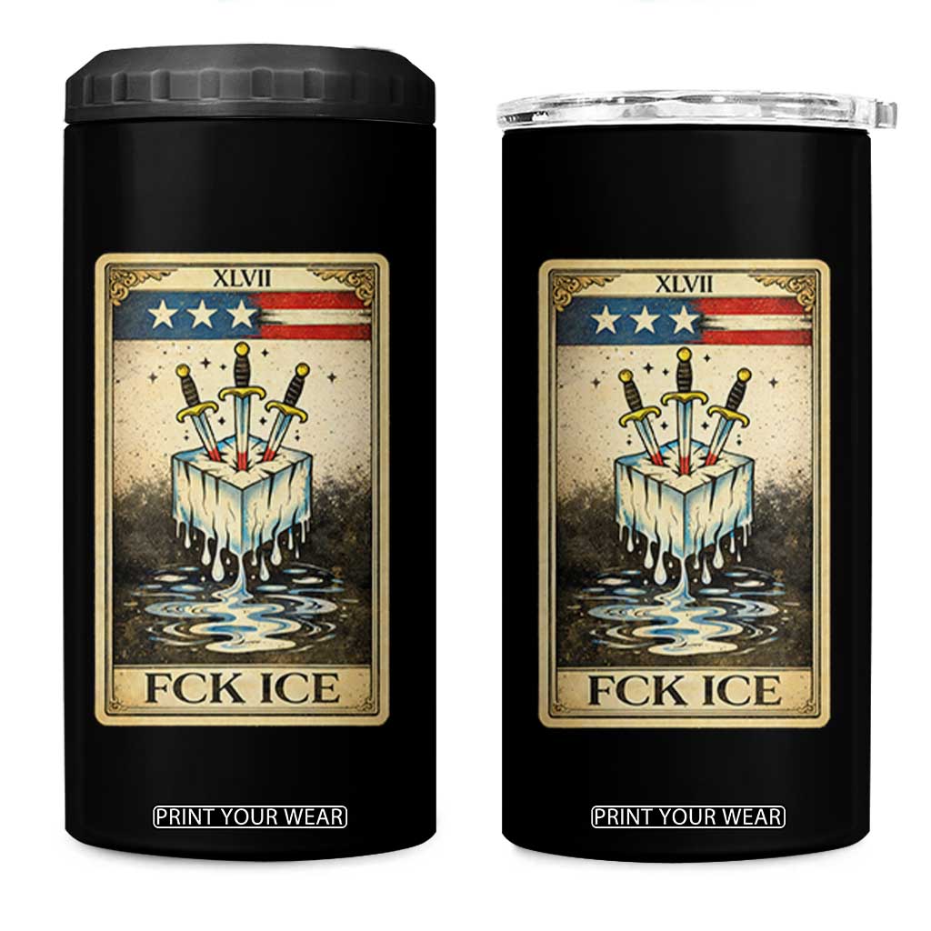Fck Ice 4 in 1 Can Cooler Tumbler Retro Tarot Card FDT Protest Satirical Graphic TS10 One Size: 16 oz Black Print Your Wear