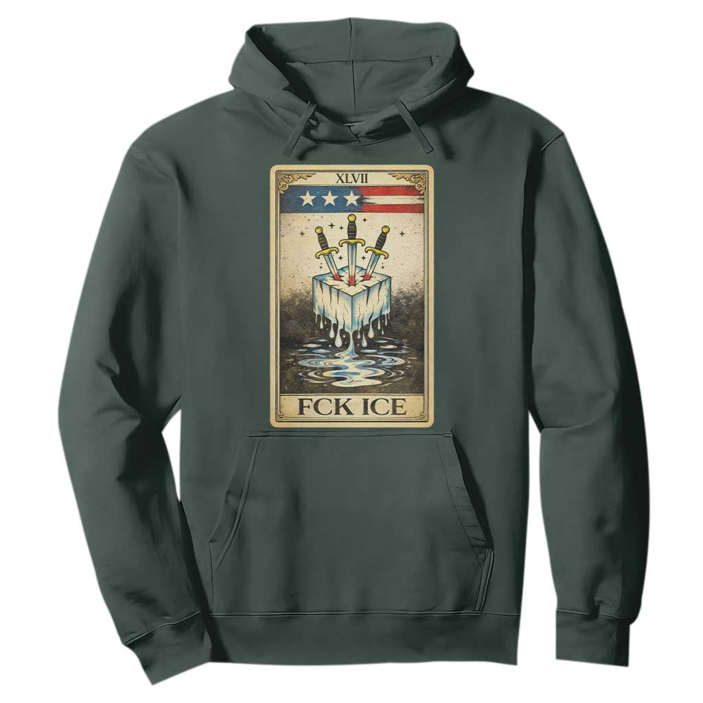 Fck Ice Hoodie Retro Tarot Card FDT Protest Satirical Graphic TS10 Dark Forest Green Print Your Wear