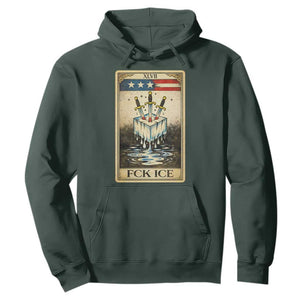 Fck Ice Hoodie Retro Tarot Card FDT Protest Satirical Graphic TS10 Dark Forest Green Print Your Wear