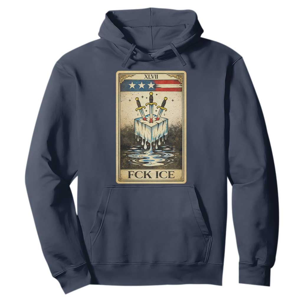 Fck Ice Hoodie Retro Tarot Card FDT Protest Satirical Graphic TS10 Navy Print Your Wear