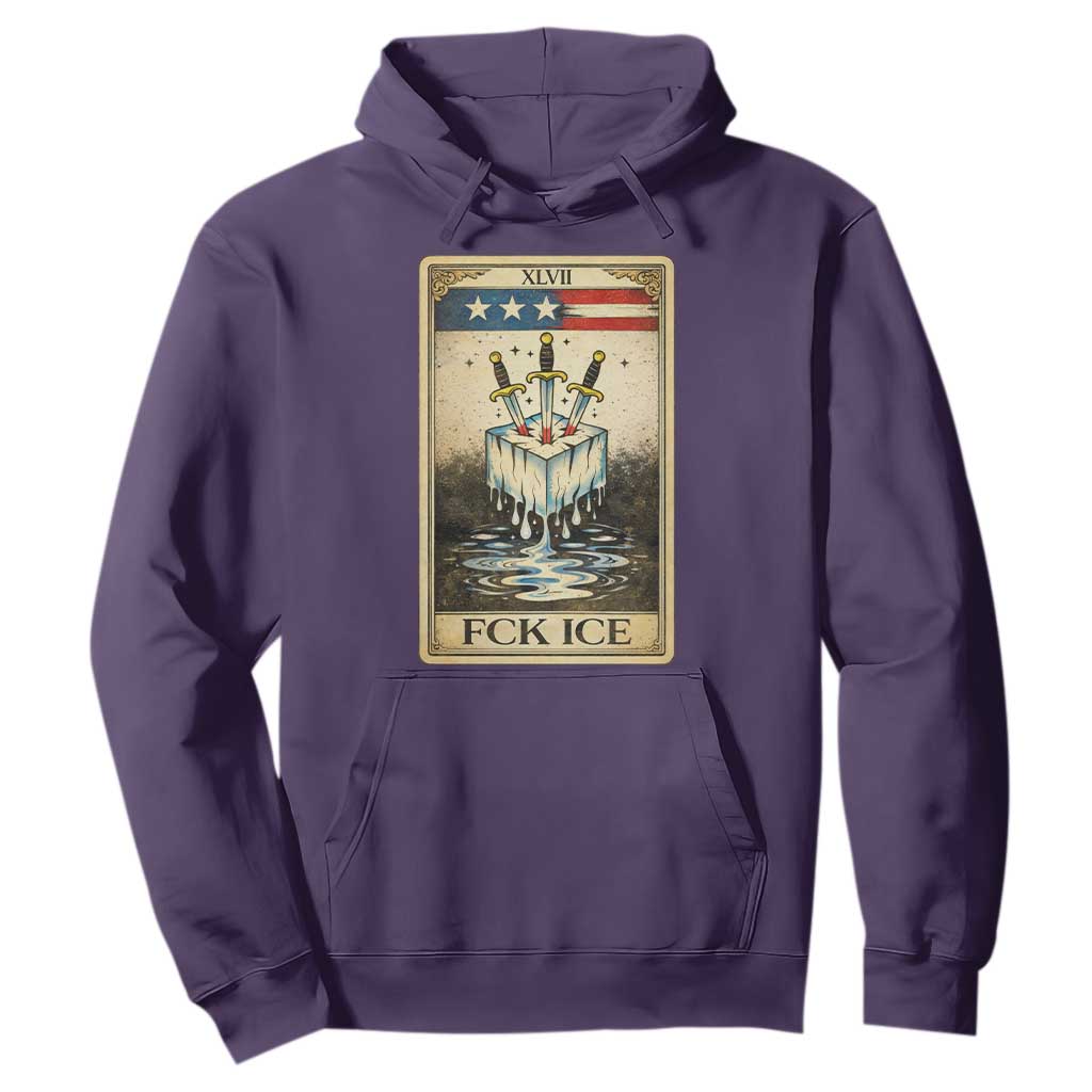 Fck Ice Hoodie Retro Tarot Card FDT Protest Satirical Graphic TS10 Purple Print Your Wear