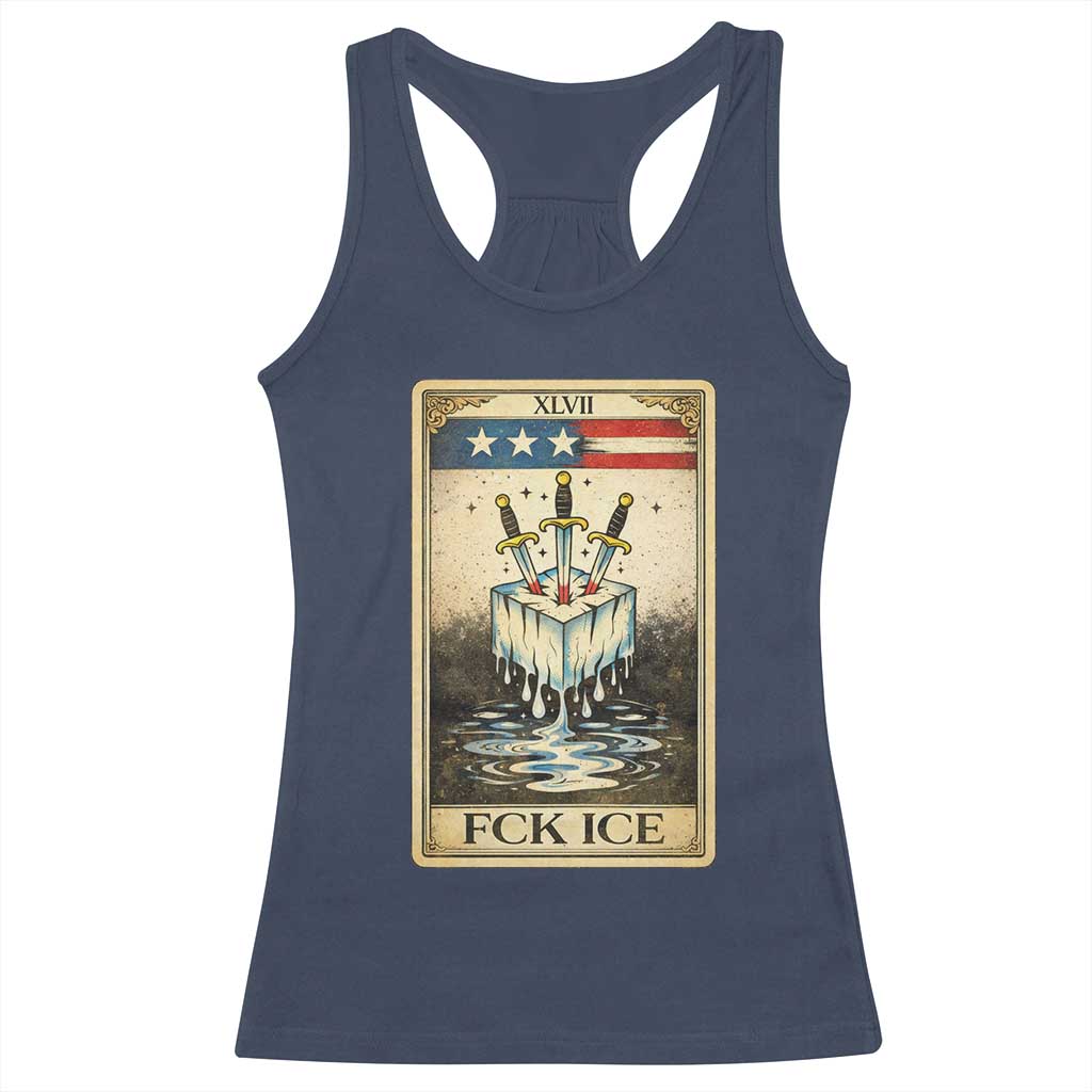 Fck Ice Racerback Tank Top Retro Tarot Card FDT Protest Satirical Graphic TS10 Navy Print Your Wear